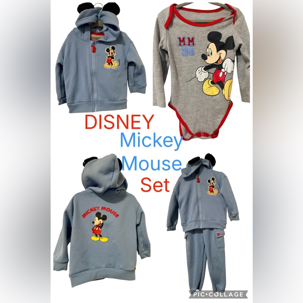 DONATED: Disney Mickey Mouse 3-Piece Outfit Set Hoodie Pants Onesie 24M